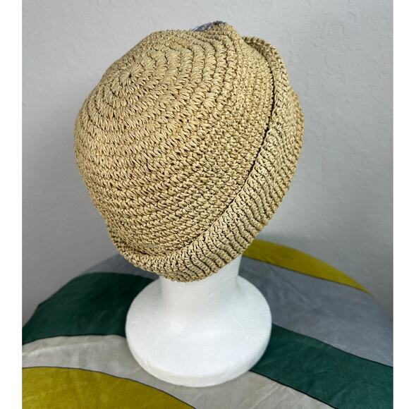 Vintage 90s- Woven Paper Hat- Flower Sequin Detail- Sz 7-14 preppy - Picture 3 of 5